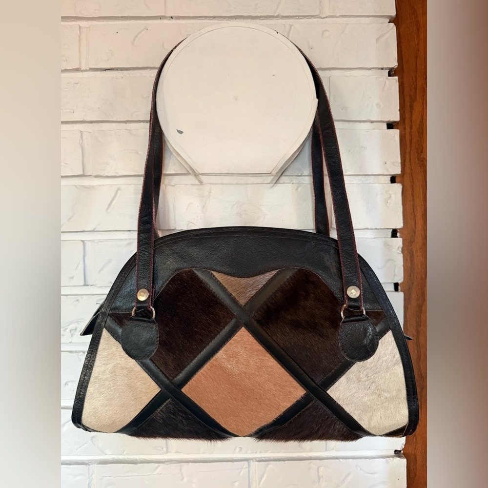 Patchwork Haircalf Leather Tote in Brown and Black